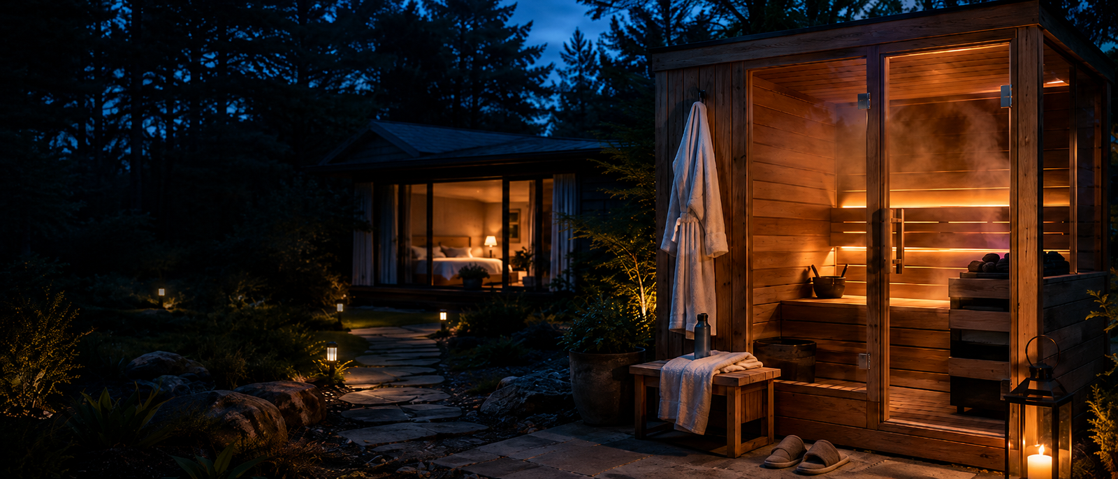 Outdoor Sauna at Dusk