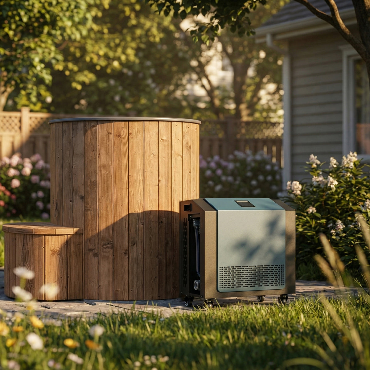 SaunaLife S1 1-Person Cold Plunge Tub and Chiller Heater Package
