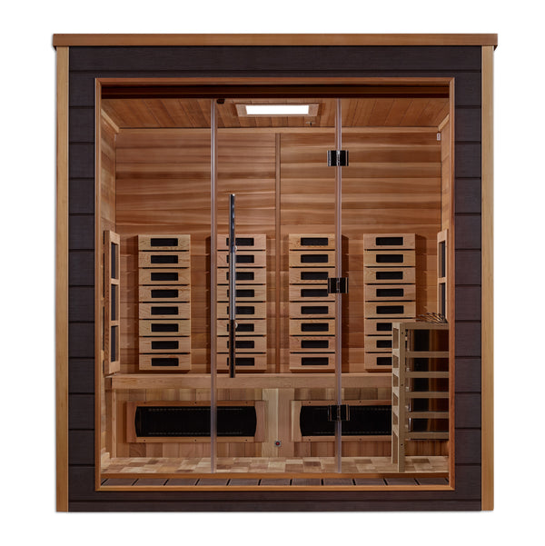 Golden Designs Visby 3-Person Full Spectrum PureTech™ Indoor-Outdoor Hybrid Sauna in Red Cedar Wood-Sauna-Golden Designs-Nordica Sauna