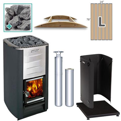 Harvia M3 Wood-Burning Stove Stainless Steel Package with Large Floor Kit