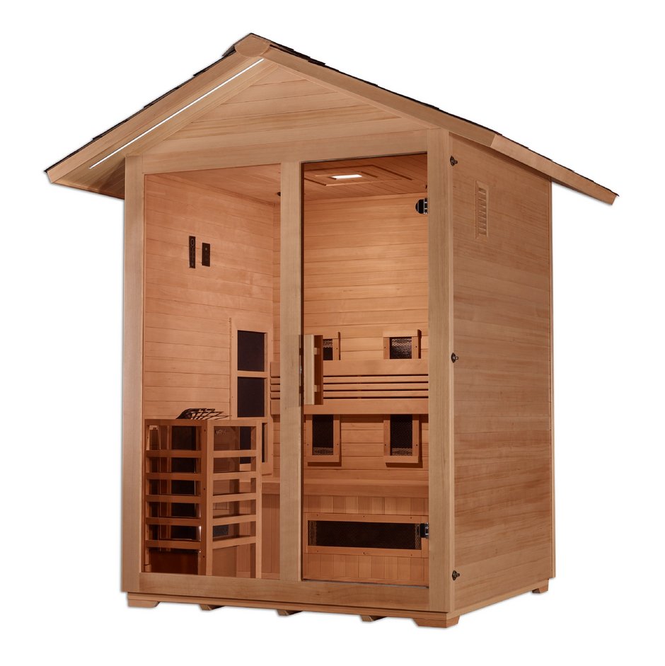 Golden Designs Gargellen 5-Person Hybrid PureTech™ Full Spectrum IR or Traditional Stove Outdoor Sauna in Canadian Hemlock-Sauna-Golden Designs-Nordica Sauna
