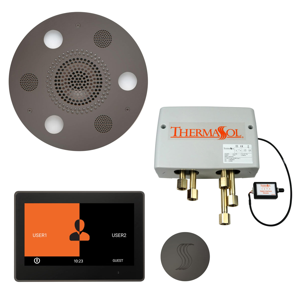 ThermaSol The Total Wellness Package with 10" ThermaTouch Trim Upgraded Round-Steam Shower Controls & Accessories-ThermaSol-Black Nickel-Nordica Sauna