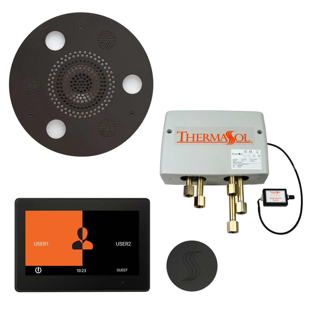 ThermaSol The Total Wellness Package with 10" ThermaTouch Trim Upgraded Round-Steam Shower Controls & Accessories-ThermaSol-Matte Black-Nordica Sauna