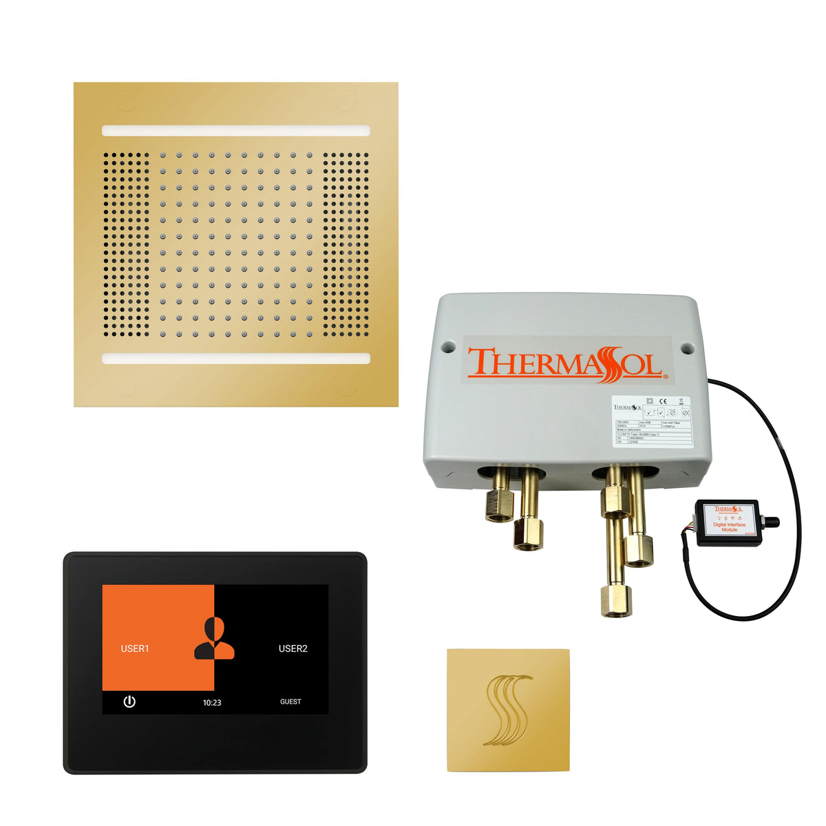 ThermaSol The Total Wellness Hydrovive14 Package with 7" ThermaTouch and Square-Steam Shower Controls & Accessories-ThermaSol-Polished Gold-Nordica Sauna