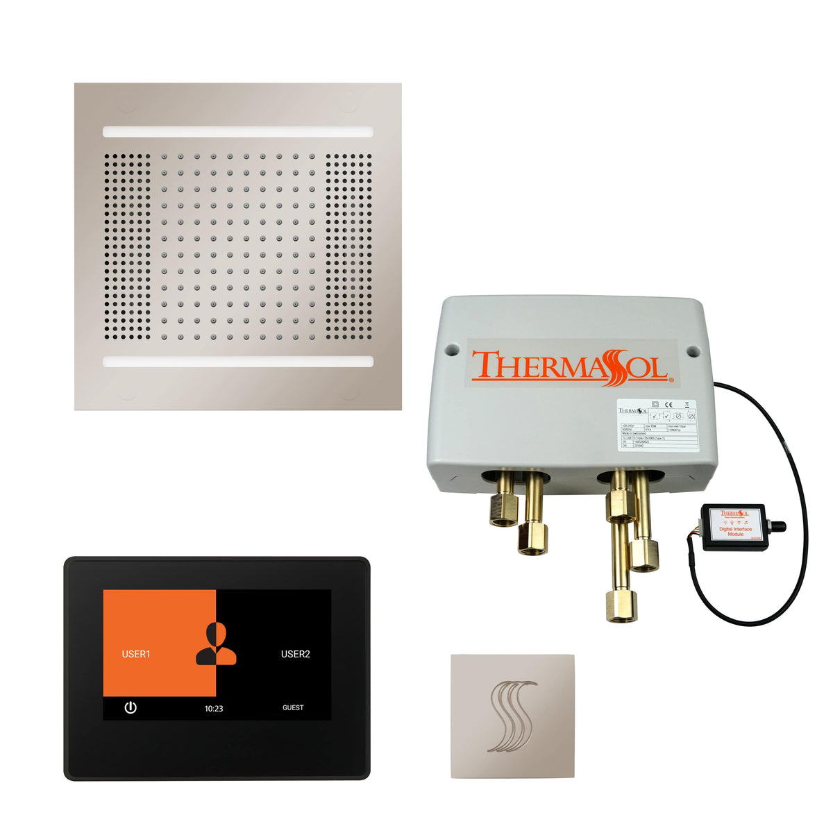 ThermaSol The Total Wellness Hydrovive14 Package with 7" ThermaTouch and Square-Steam Shower Controls & Accessories-ThermaSol-Polished Nickel-Nordica Sauna