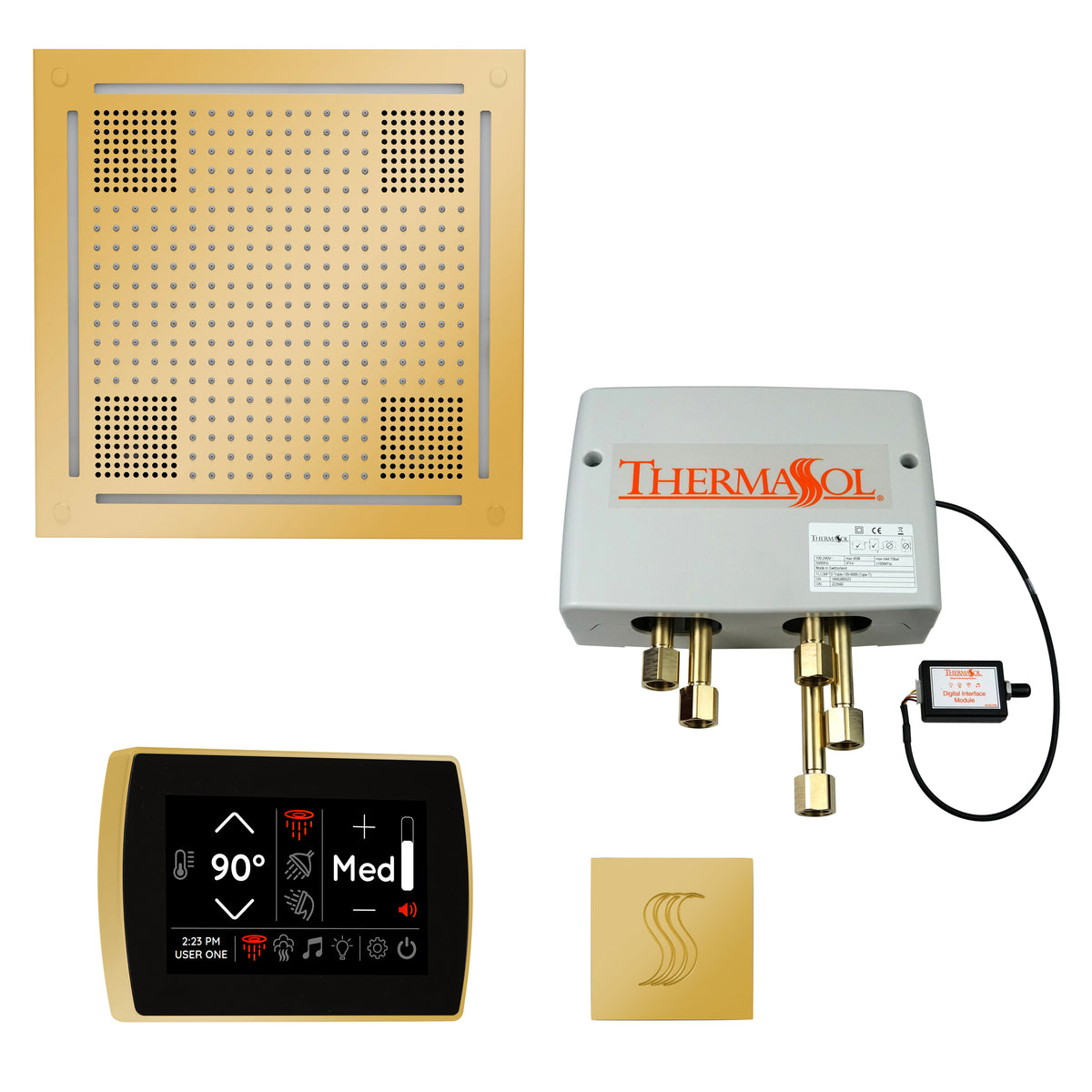 ThermaSol The Total Wellness Package Hydrovive with SignaTouch Square-Steam Shower Controls & Accessories-ThermaSol-Polished Gold-Nordica Sauna