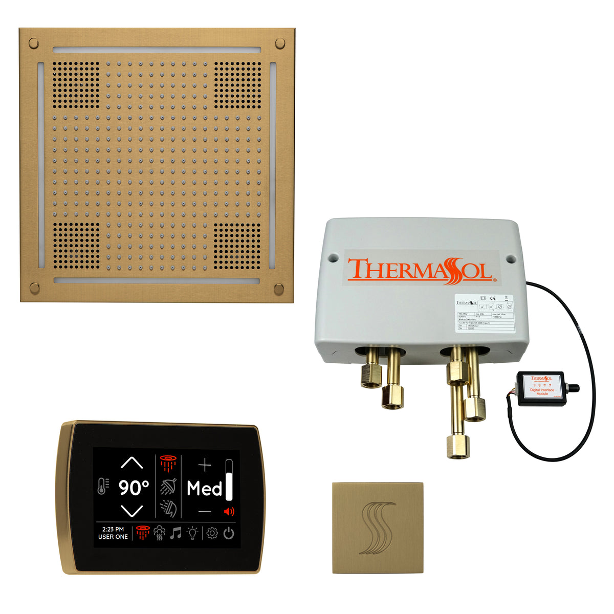 ThermaSol The Total Wellness Package Hydrovive with SignaTouch Square-Steam Shower Controls & Accessories-ThermaSol-Satin Brass-Nordica Sauna