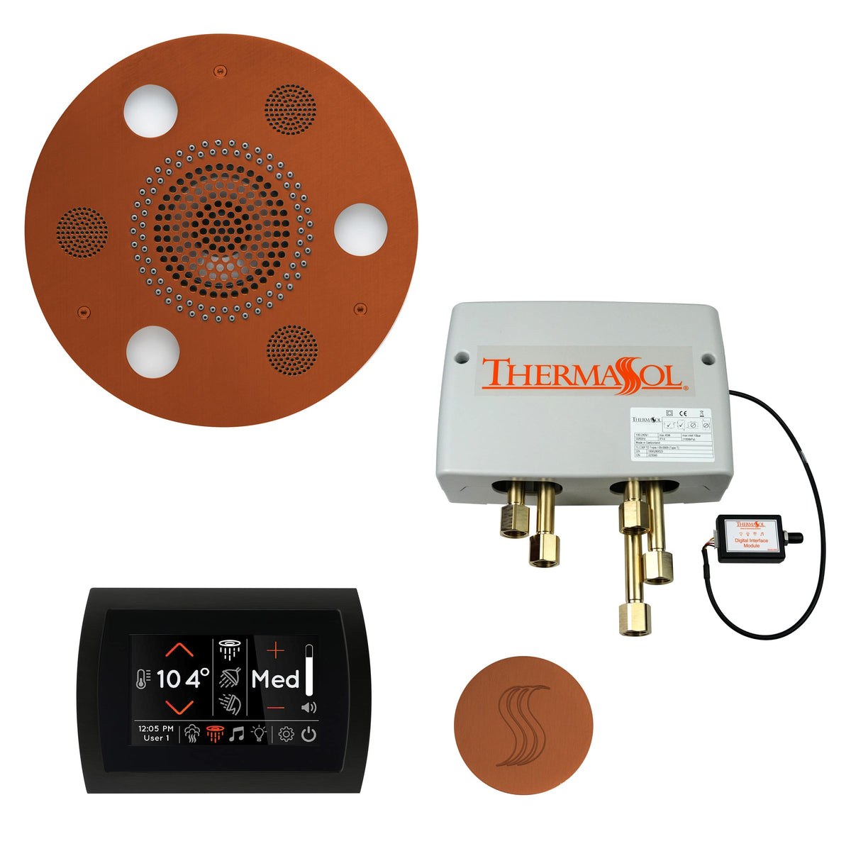 ThermaSol The Total Wellness Package with SignaTouch Round-Steam Shower Controls & Accessories-ThermaSol-Antique Copper-Nordica Sauna