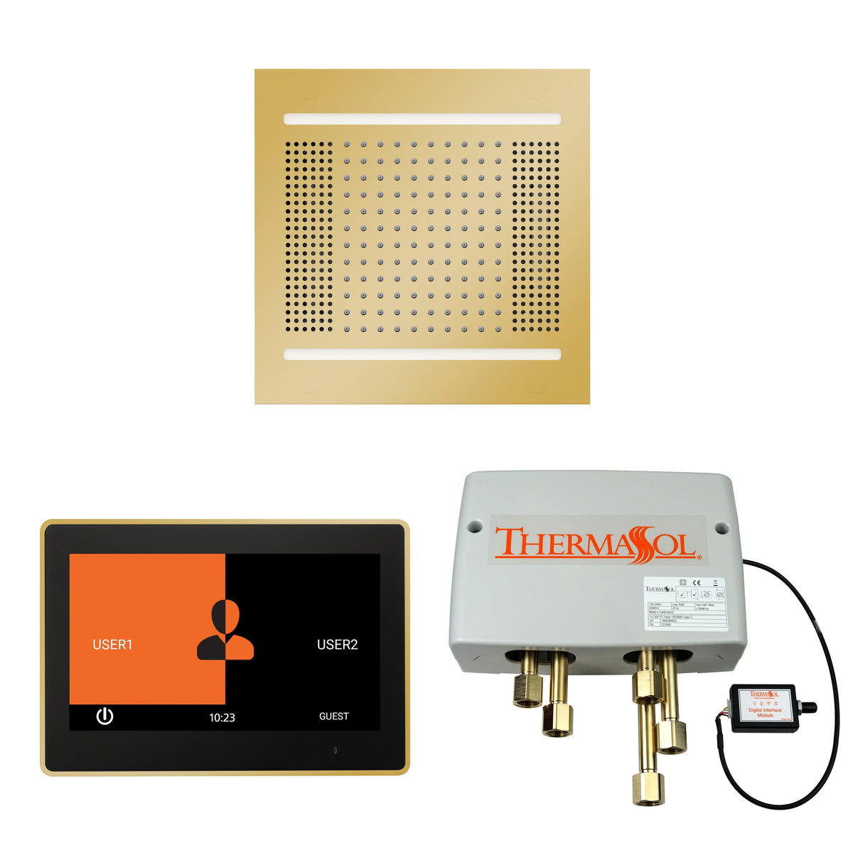 ThermaSol The Wellness Hydrovive14 Shower Package with 10" ThermaTouch Square-Steam Shower Controls & Accessories-ThermaSol-Polished Gold-Nordica Sauna
