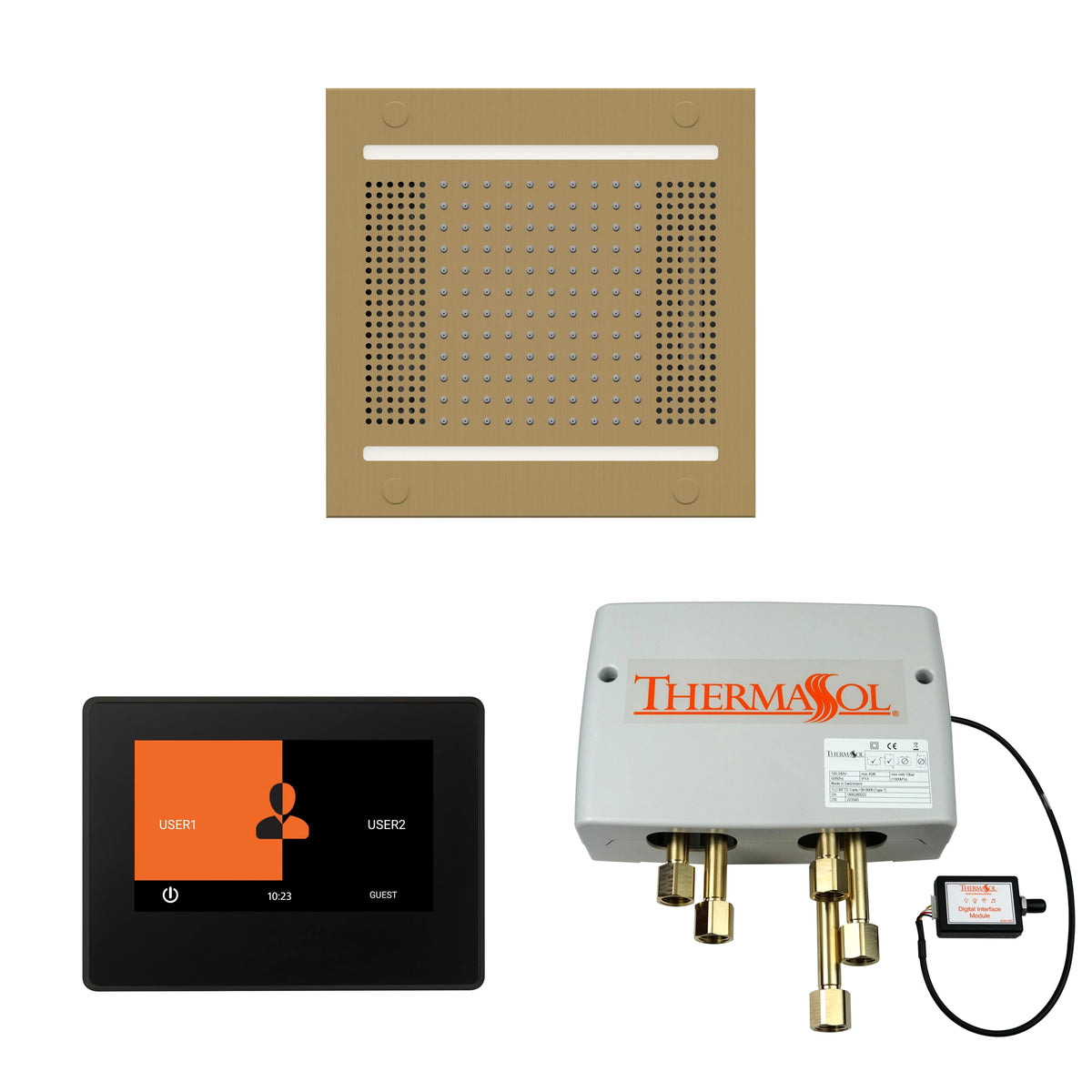 ThermaSol The Wellness Hydrovive14 Shower Package with 7" ThermaTouch Square-Steam Shower Controls & Accessories-ThermaSol-Satin Brass-Nordica Sauna