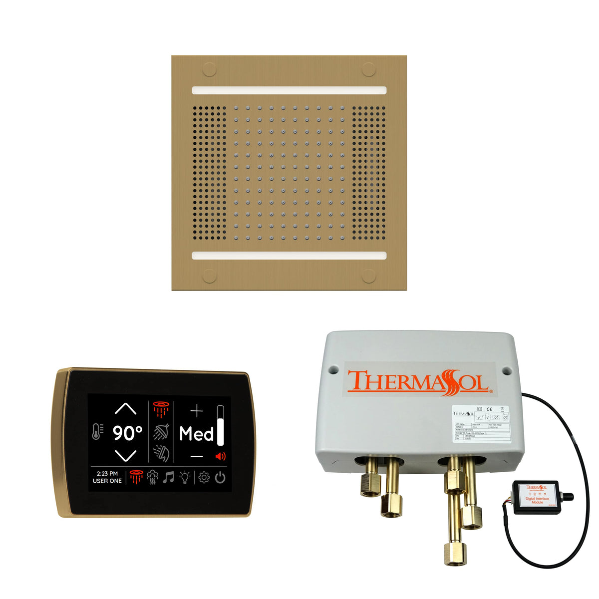 ThermaSol The Wellness Hydrovive14 Shower Package with SignaTouch Square-Steam Shower Controls & Accessories-ThermaSol-Satin Brass-Nordica Sauna