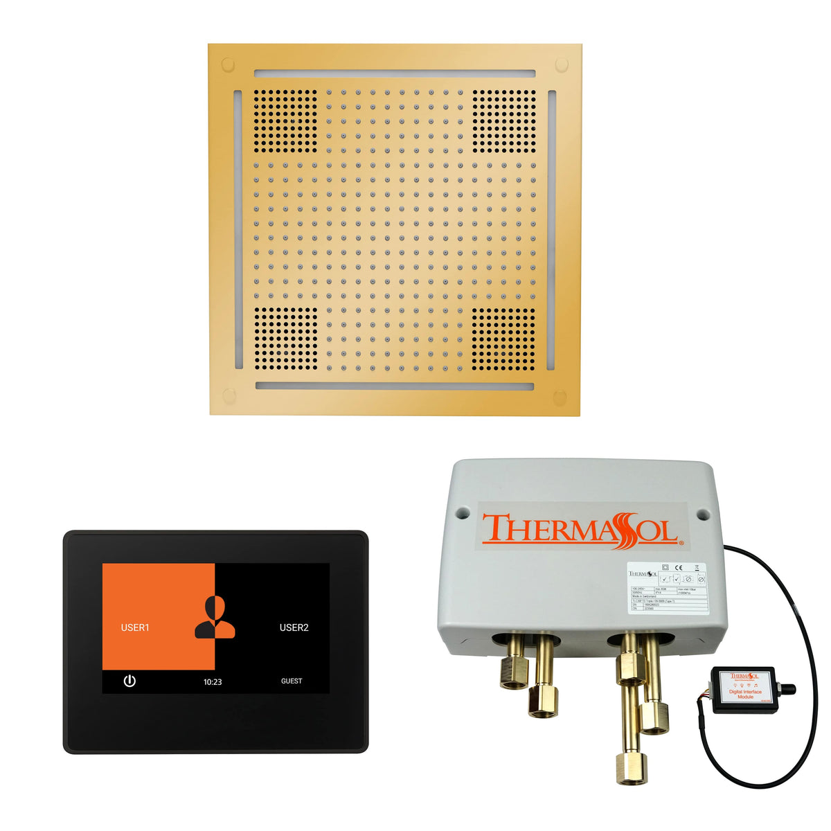 ThermaSol The Wellness Hydrovive Shower Package with 7" ThermaTouch Square-Steam Shower Controls & Accessories-ThermaSol-Polished Gold-Nordica Sauna