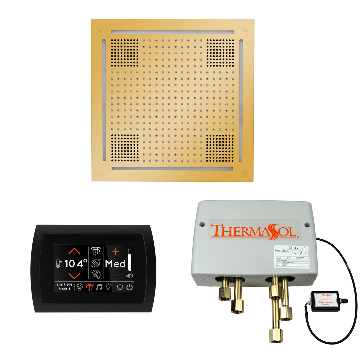 ThermaSol The Wellness Hydrovive Shower Package with SignaTouch Round-Steam Shower Controls & Accessories-ThermaSol-Polished Gold-Nordica Sauna