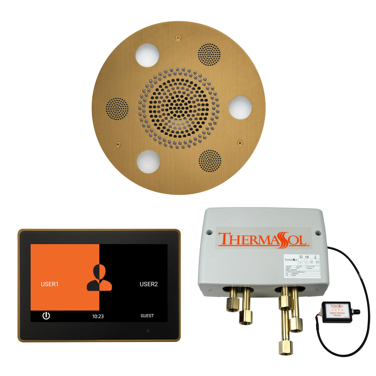 ThermaSol The Wellness Shower Package with 10" ThermaTouch Round-Steam Shower Controls & Accessories-ThermaSol-Antique Brass-Nordica Sauna