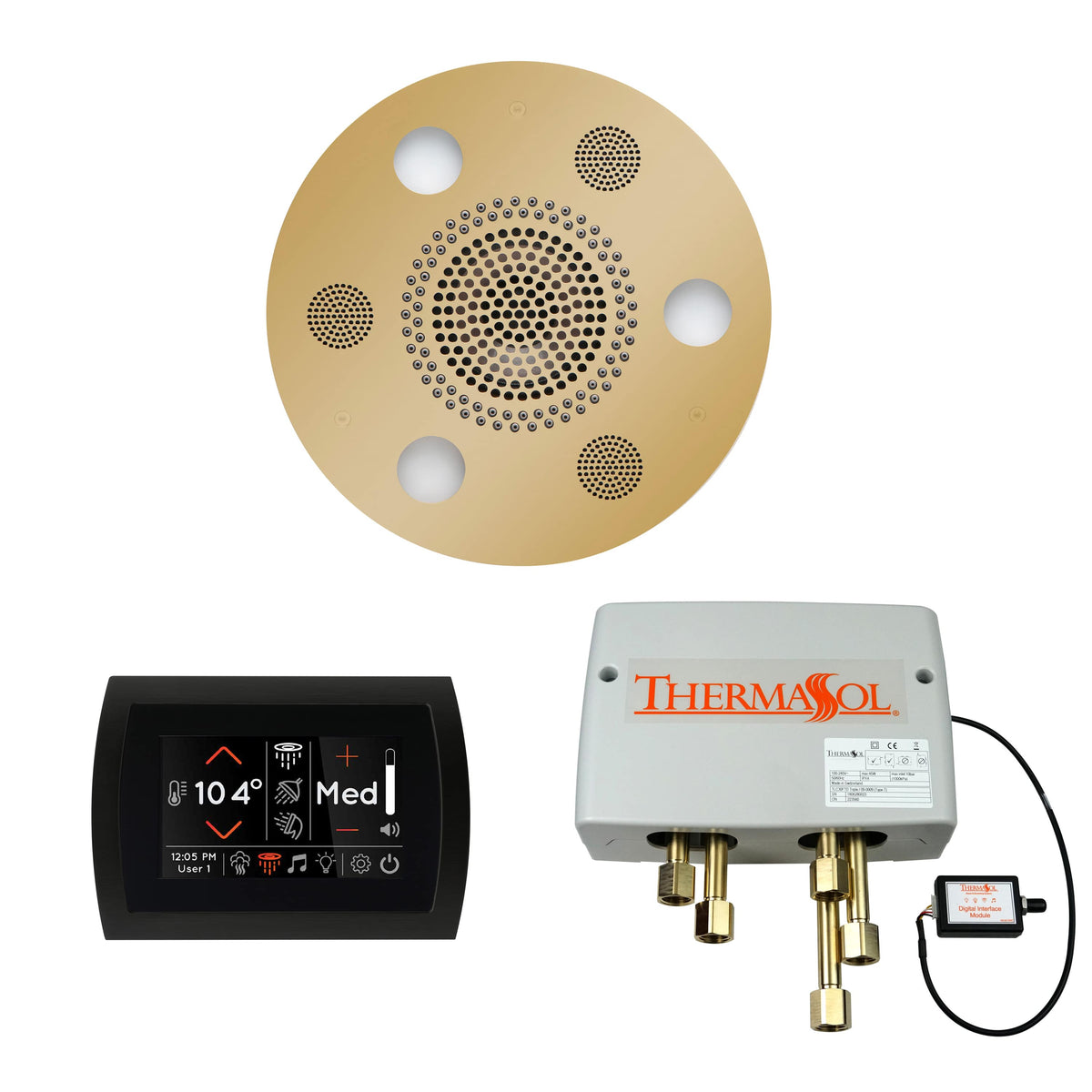 ThermaSol The Wellness Shower Package with SignaTouch Round-Steam Shower Controls & Accessories-ThermaSol-Polished Brass-Nordica Sauna