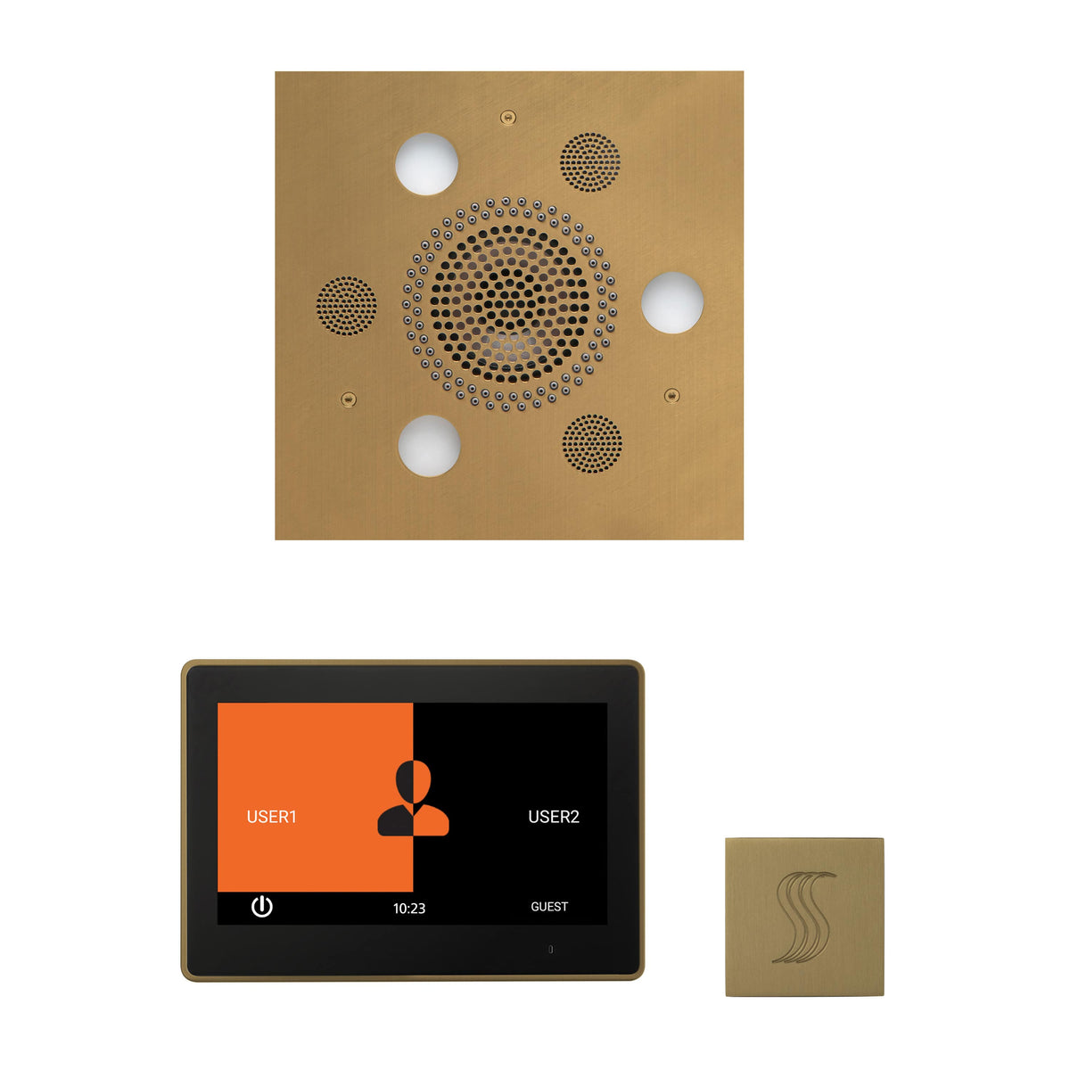 ThermaSol The Wellness Steam Package with 10" ThermaTouch Square-Steam Shower Controls & Accessories-ThermaSol-Satin Brass-Nordica Sauna