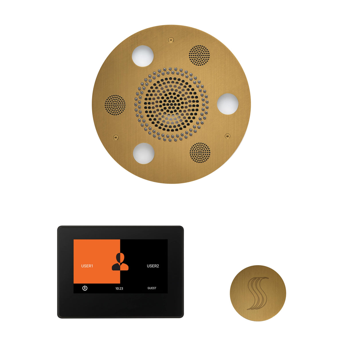 ThermaSol The Wellness Steam Package with 7" ThermaTouch Round-Steam Shower Controls & Accessories-ThermaSol-Antique Brass-Nordica Sauna