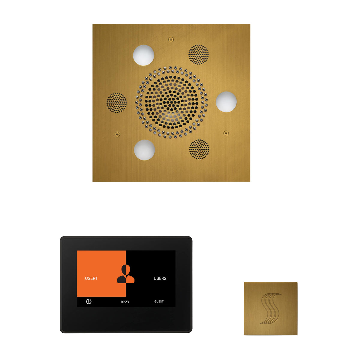 ThermaSol The Wellness Steam Package with 7" ThermaTouch Square-Steam Shower Controls & Accessories-ThermaSol-Antique Brass-Nordica Sauna