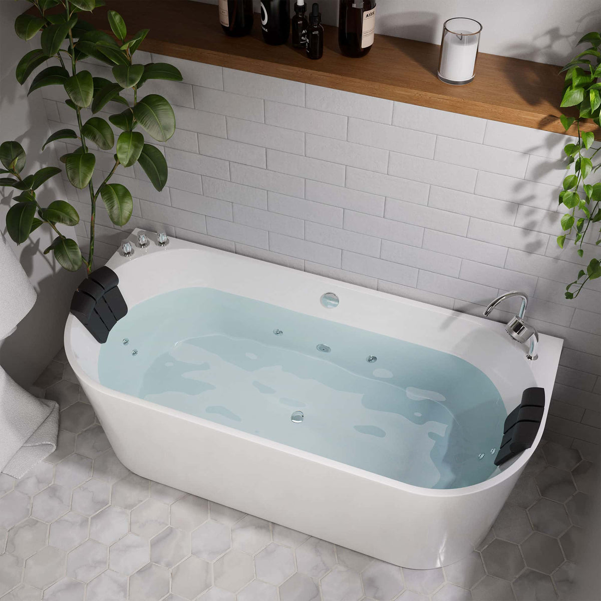 Empava 59 in. Whirlpool Acrylic Alcove Bathtub | EMPV-59AIS06-Feestanding massage bathtub-Empava-Nordica Sauna