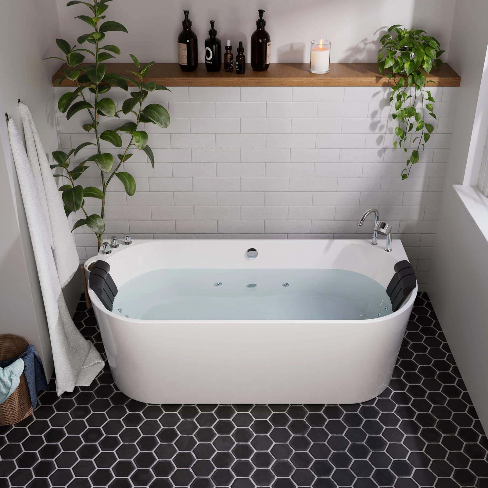 Empava 59 in. Whirlpool Acrylic Alcove Bathtub | EMPV-59AIS06-Feestanding massage bathtub-Empava-Nordica Sauna