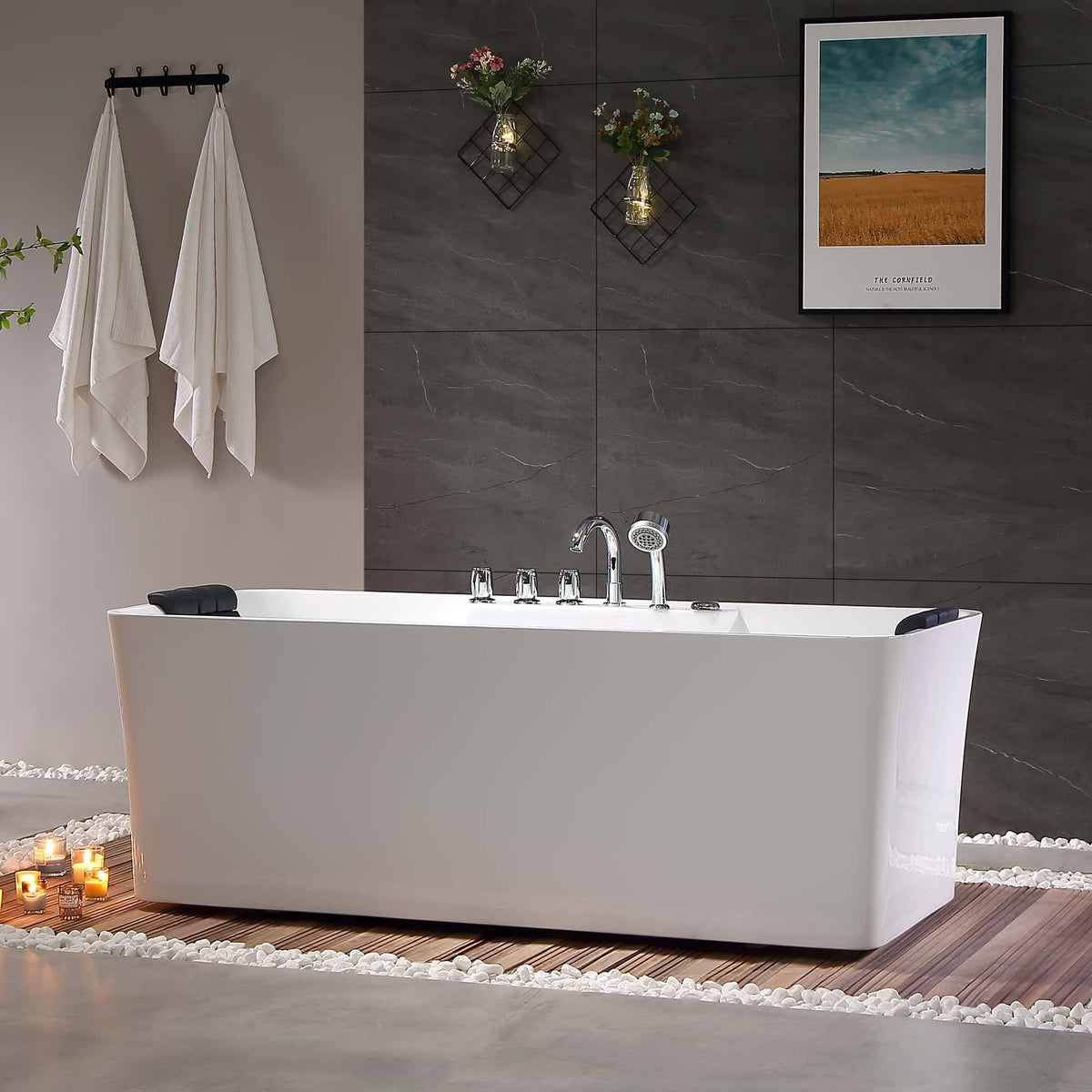 Empava 59 in. Whirlpool Freestanding Acrylic Bathtub | EMPV-59AIS15-Feestanding massage bathtub-Empava-Nordica Sauna