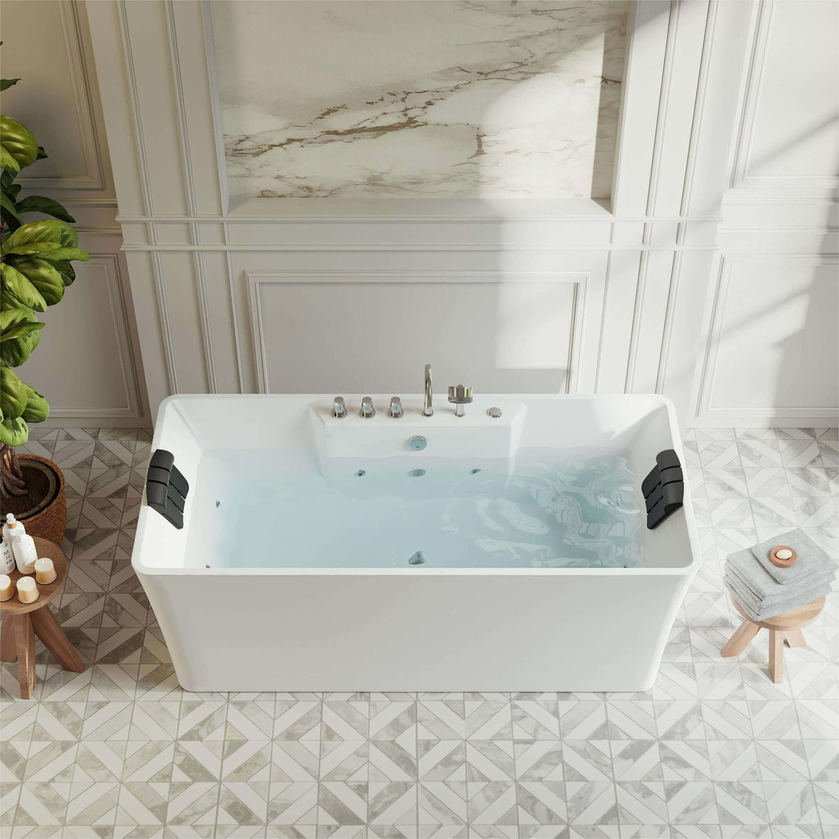 Empava 59 in. Whirlpool Freestanding Acrylic Bathtub | EMPV-59AIS15-Feestanding massage bathtub-Empava-Nordica Sauna