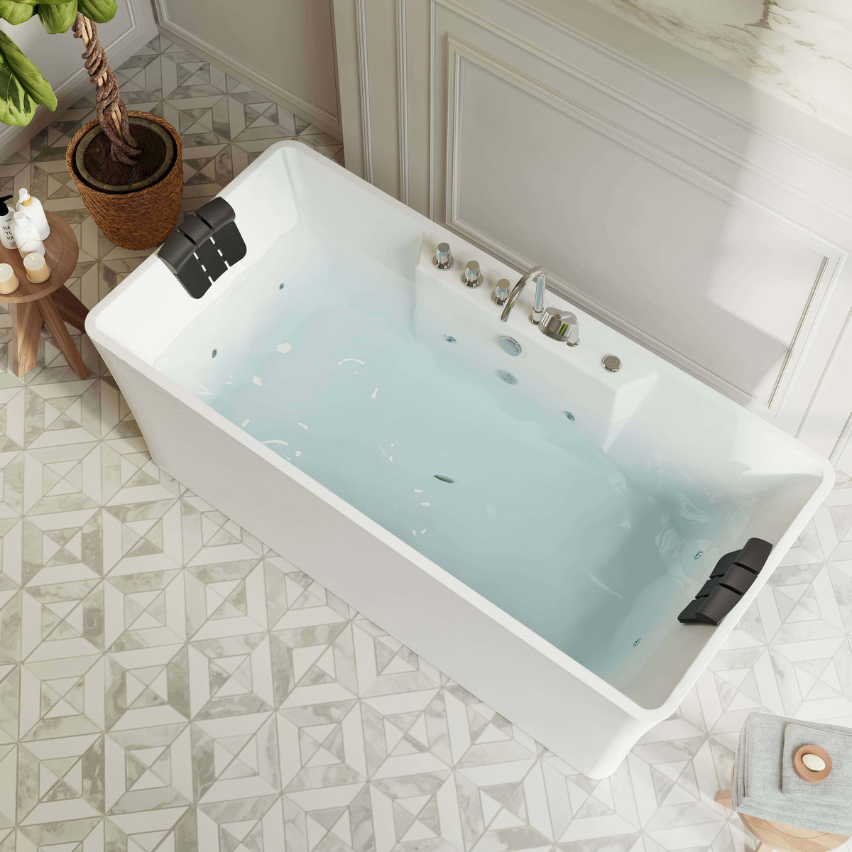Empava 59 in. Whirlpool Freestanding Acrylic Bathtub | EMPV-59AIS15-Feestanding massage bathtub-Empava-Nordica Sauna