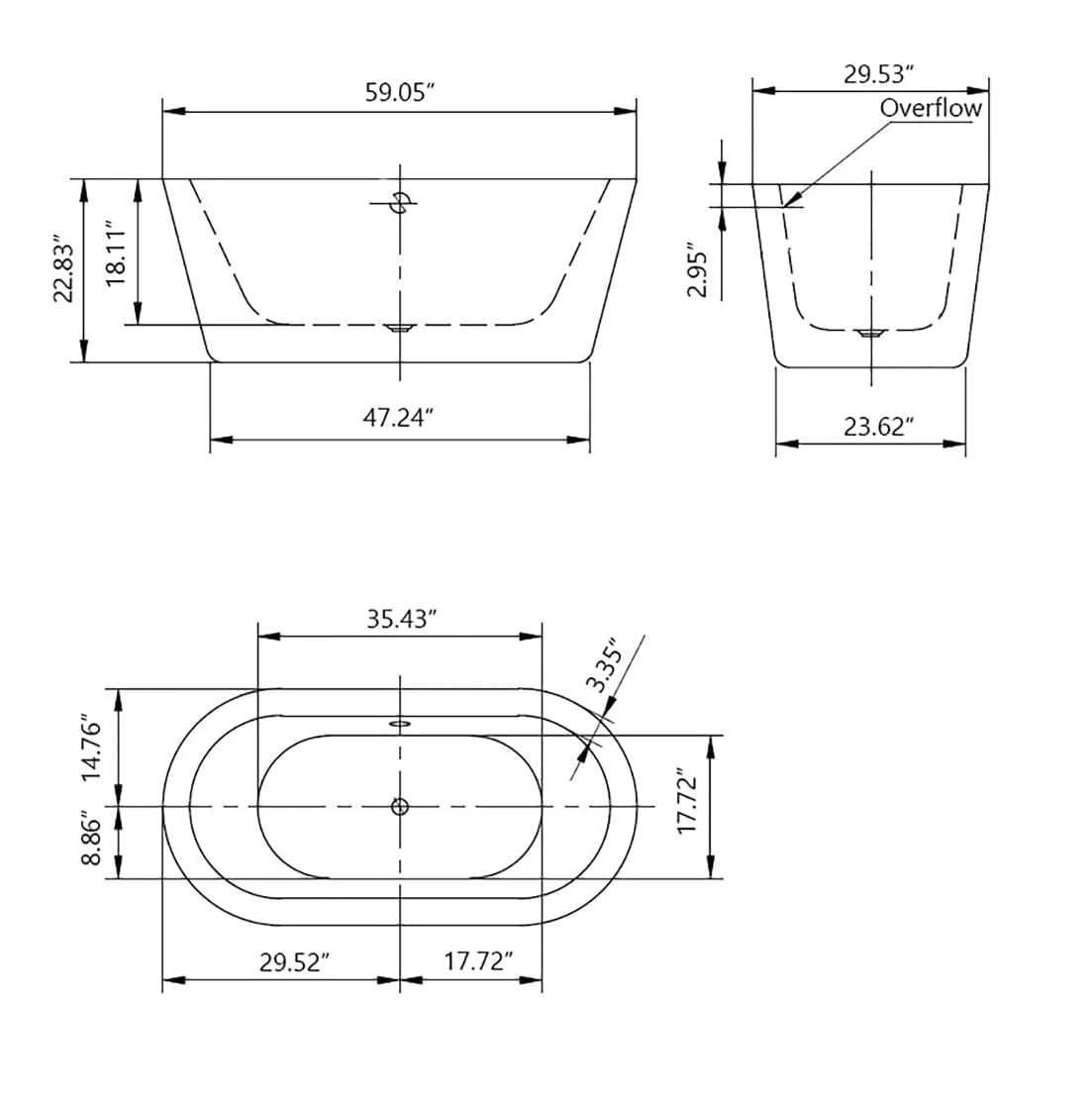 Empava 59 in. Freestanding Soaking Bathtub | EMPV-59FT1505-Feestanding bathtub-Empava-Nordica Sauna