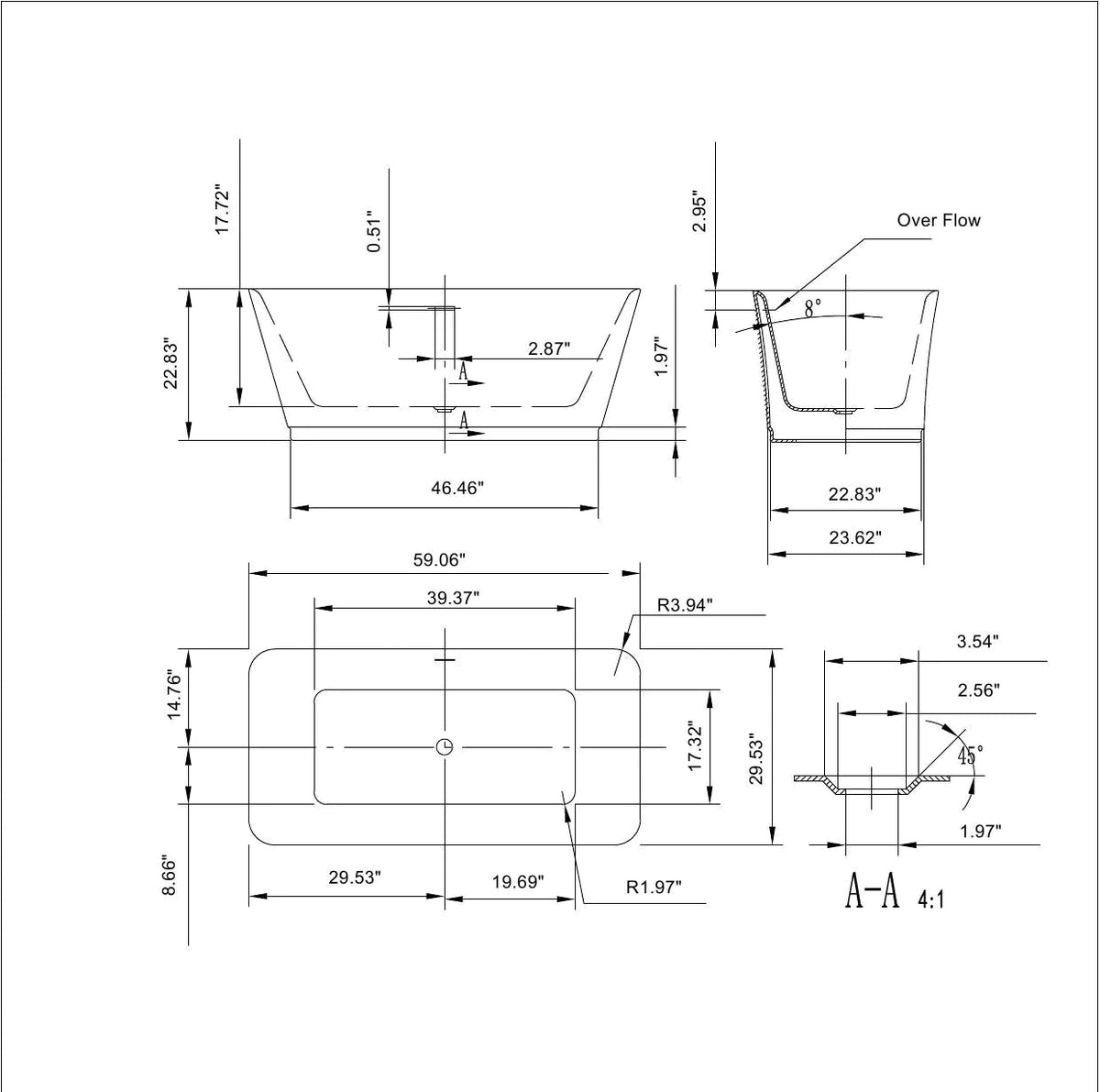 Empava 59 in. Freestanding Soaking Bathtub | EMPV-59FT1511-Feestanding bathtub-Empava-Nordica Sauna