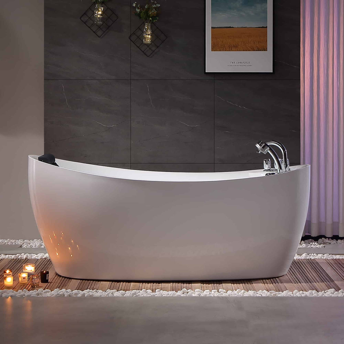 Empava 67 in. Whirlpool Freestanding Acrylic Bathtub | EMPV-67AIS02-Feestanding massage bathtub-Empava-Nordica Sauna