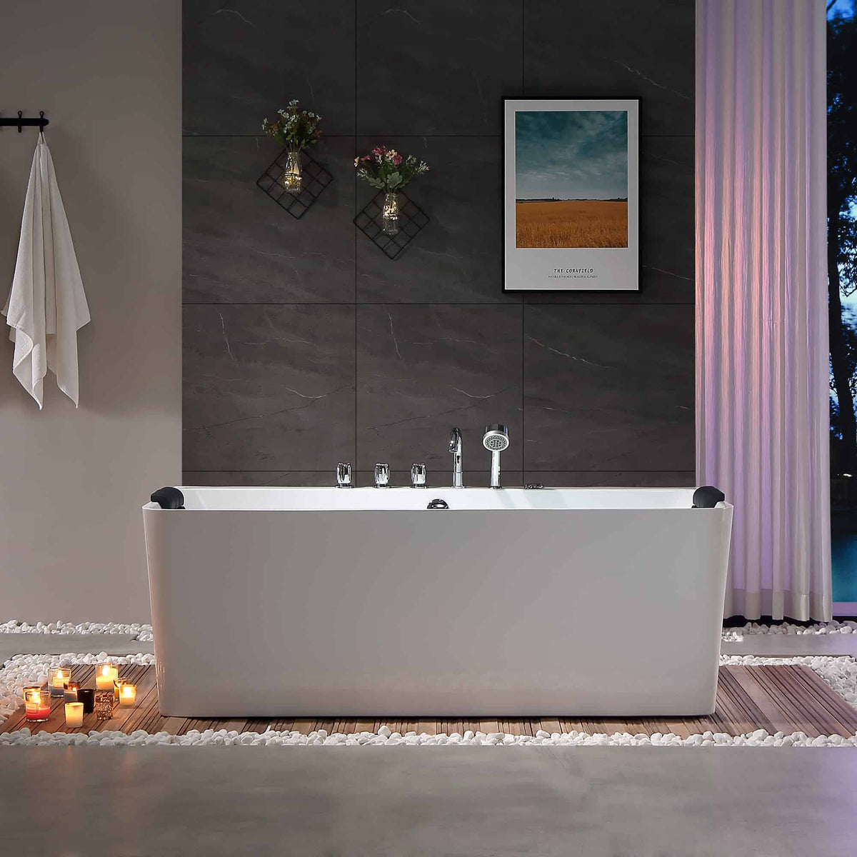 Empava 67 in. Whirlpool Freestanding Acrylic Bathtub | EMPV-67AIS03-Feestanding massage bathtub-Empava-Nordica Sauna