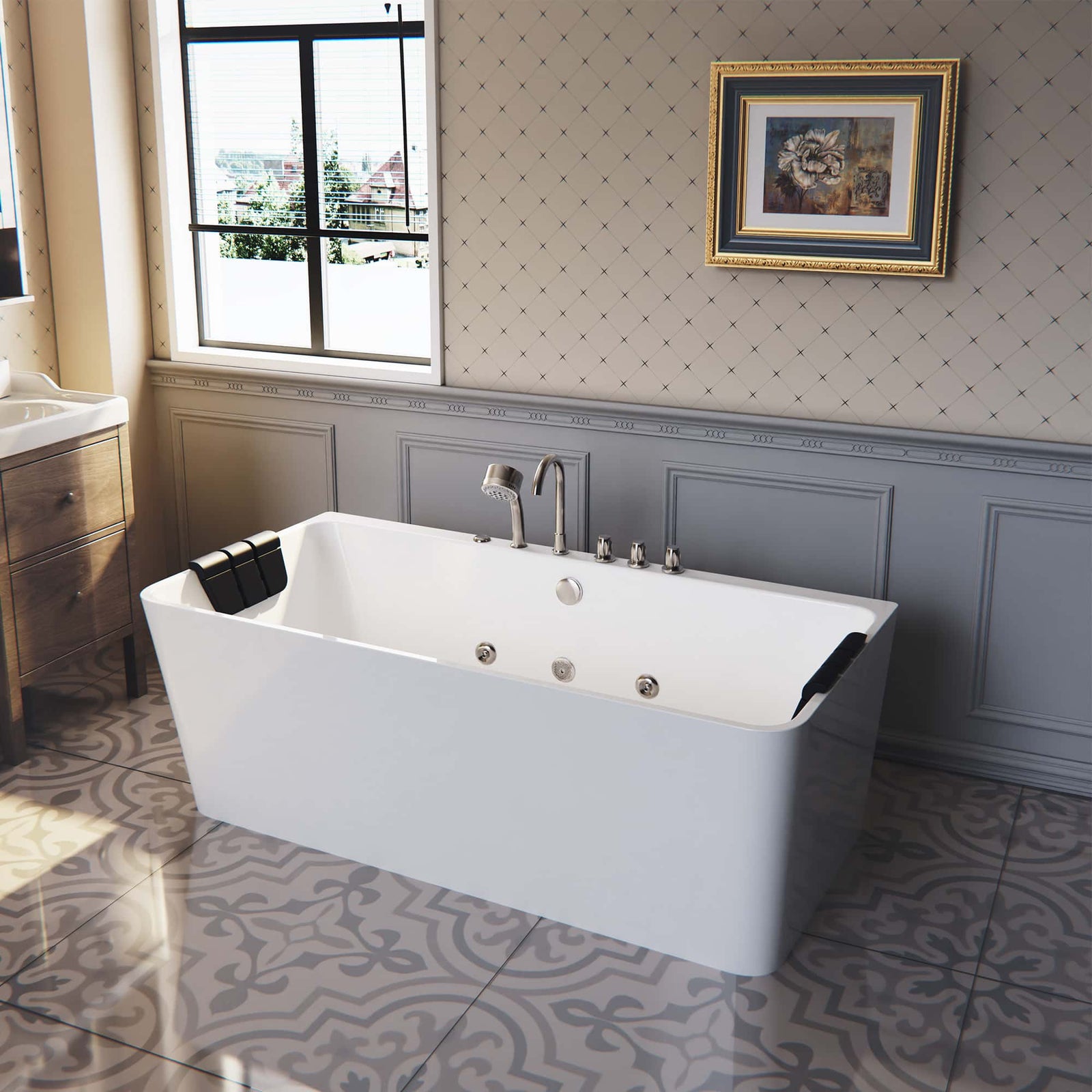 Empava 67 in. Whirlpool Freestanding Acrylic Bathtub | EMPV-67AIS03-Feestanding massage bathtub-Empava-Nordica Sauna