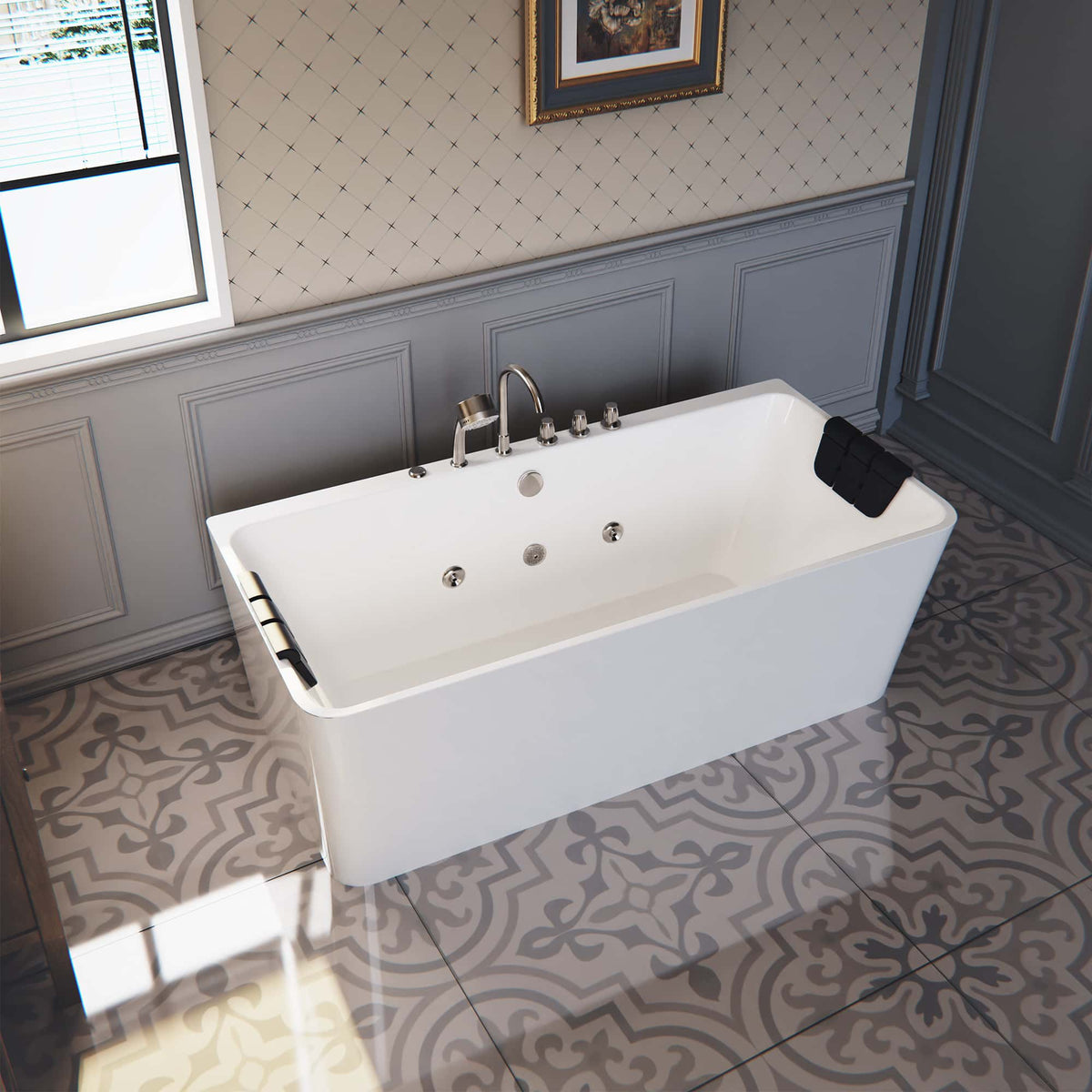 Empava 67 in. Whirlpool Freestanding Acrylic Bathtub | EMPV-67AIS03-Feestanding massage bathtub-Empava-Nordica Sauna
