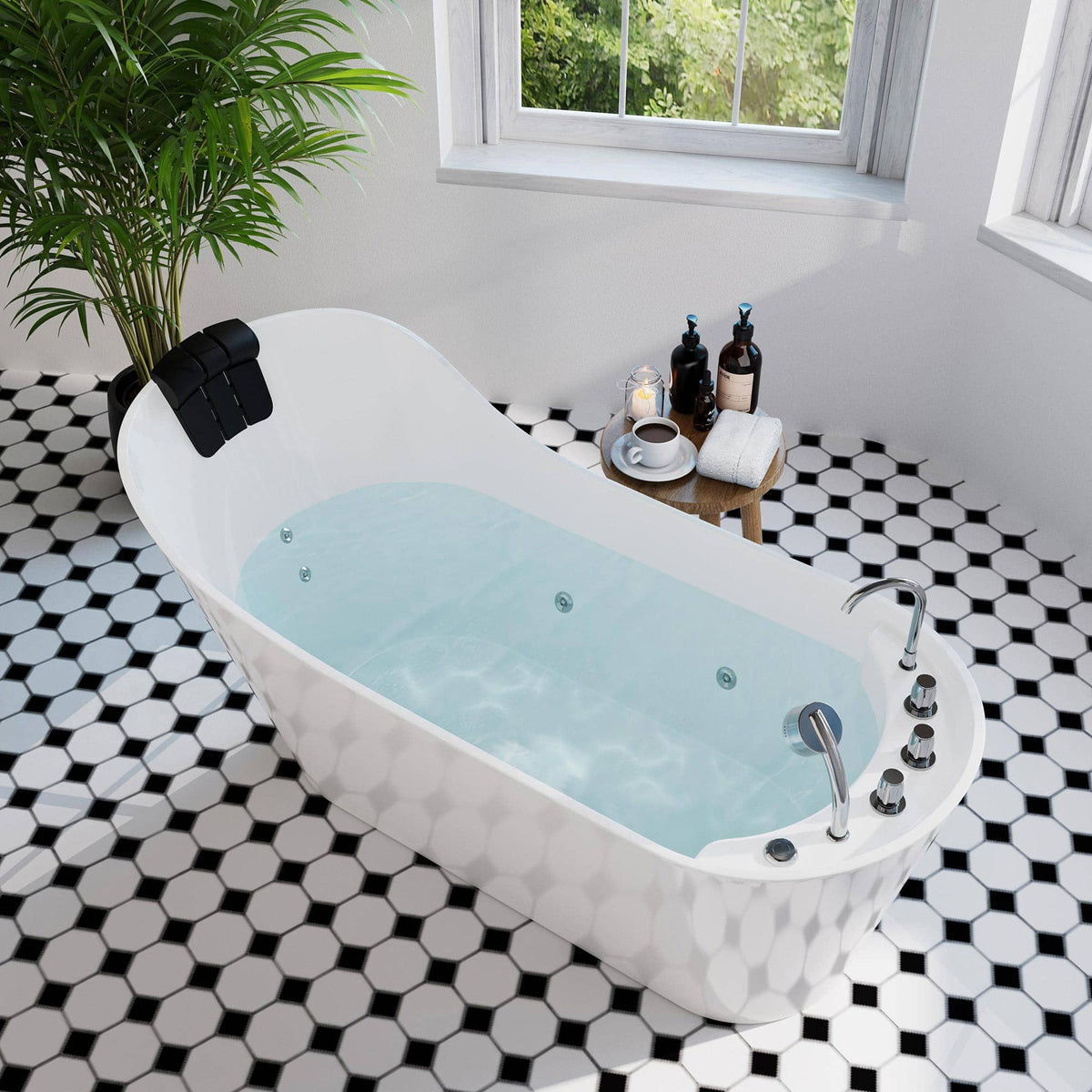 Empava 67 in. Whirlpool Freestanding Acrylic Bathtub | EMPV-67AIS09-Feestanding massage bathtub-Empava-Nordica Sauna