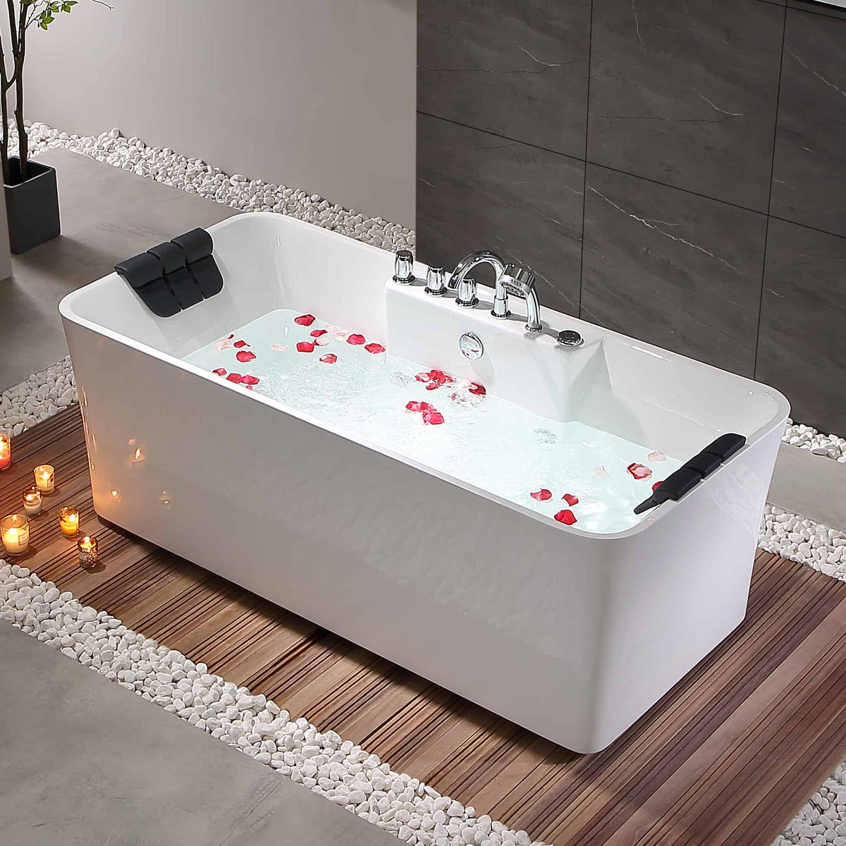 Empava 67 in. Whirlpool Freestanding Acrylic Bathtub | EMPV-67AIS16-Feestanding massage bathtub-Empava-Nordica Sauna