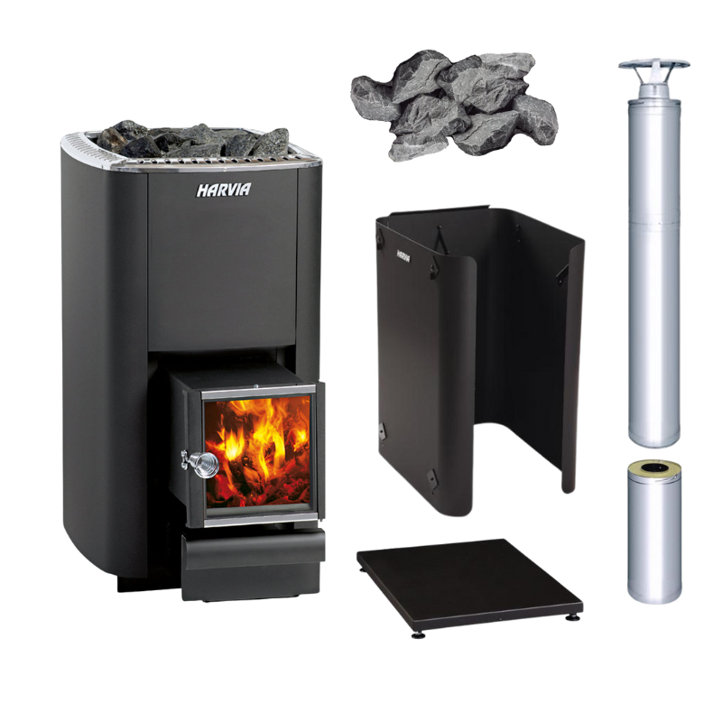 Harvia M Series Wood Stove Sauna Heater with Exterior Feed Package-Sauna Heater-Harvia-Stainless Steel-