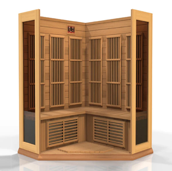 Golden Designs Maxxus Avignon 3-Person Corner Near Zero EMF FAR Infrared Sauna with Canadian Red Cedar | MX-K356-01-ZF CED