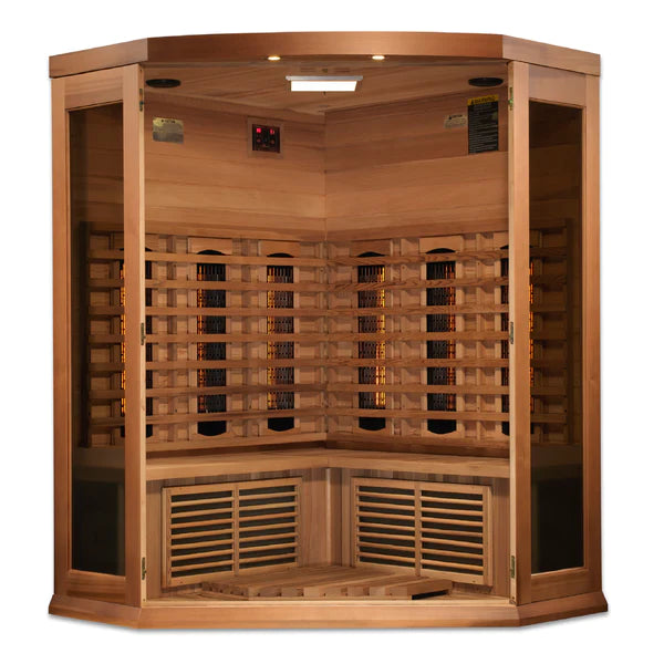 Golden Designs Maxxus 3-Person Corner Full Spectrum Near Zero Infrared Sauna in Canadian Red cedar | MX-M356-01-FS CED