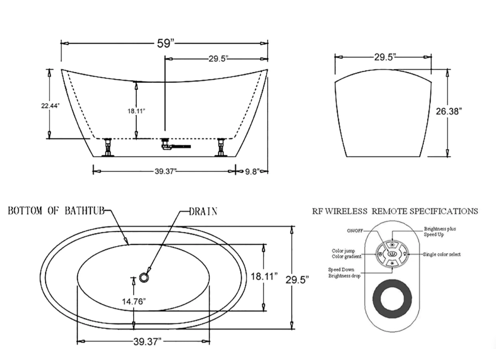 Empava 59 in. Freestanding Soaking Bathtub with LED | EMPV-59FT1518LED-Feestanding bathtub-Empava-Nordica Sauna