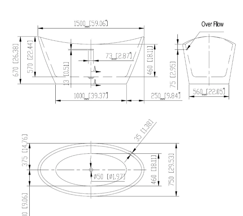 Empava 59 in. Freestanding Soaking Bathtub | EMPV-59FT1518-Feestanding bathtub-Empava-Nordica Sauna