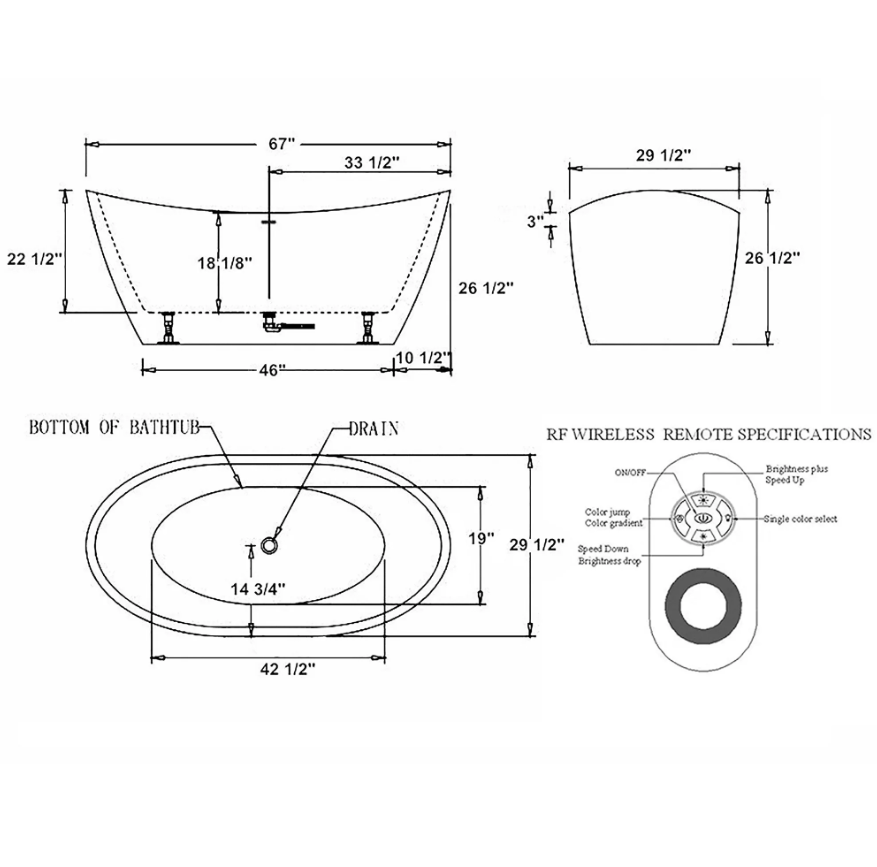 Empava 67 in. Freestanding Soaking Bathtub with LED | EMPV-67FT1518LED-Feestanding bathtub-Empava-Nordica Sauna
