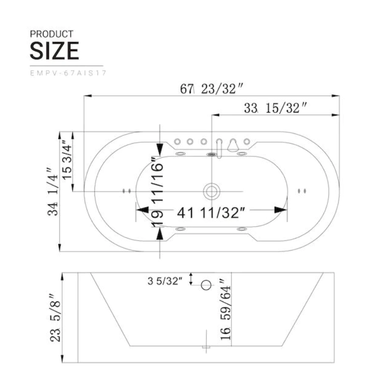 Empava 67 in. Whirlpool Acrylic Freestanding Bathtub | EMPV-67AIS17-Feestanding massage bathtub-Empava-Nordica Sauna