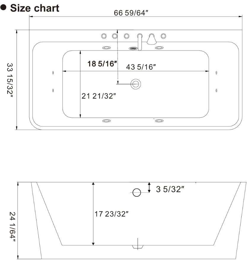 Empava 67 in. Whirlpool Freestanding Acrylic Bathtub | EMPV-67AIS03-Feestanding massage bathtub-Empava-Nordica Sauna