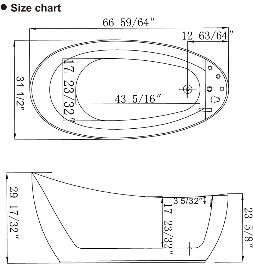 Empava 67 in. Whirlpool Freestanding Acrylic Bathtub | EMPV-67AIS05-Feestanding massage bathtub-Empava-Nordica Sauna
