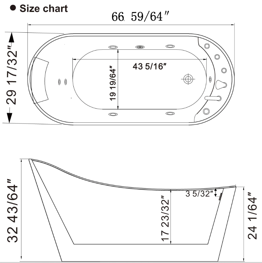 Empava 67 in. Whirlpool Freestanding Acrylic Bathtub | EMPV-67AIS09-Feestanding massage bathtub-Empava-Nordica Sauna