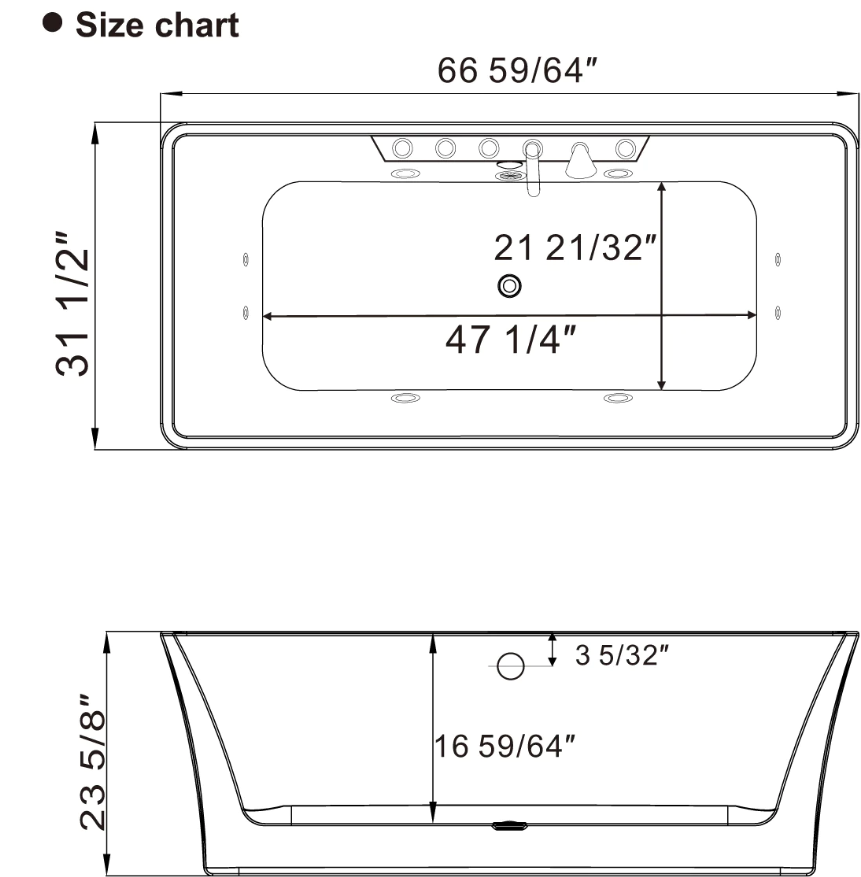 Empava 67 in. Whirlpool Freestanding Acrylic Bathtub | EMPV-67AIS16-Feestanding massage bathtub-Empava-Nordica Sauna