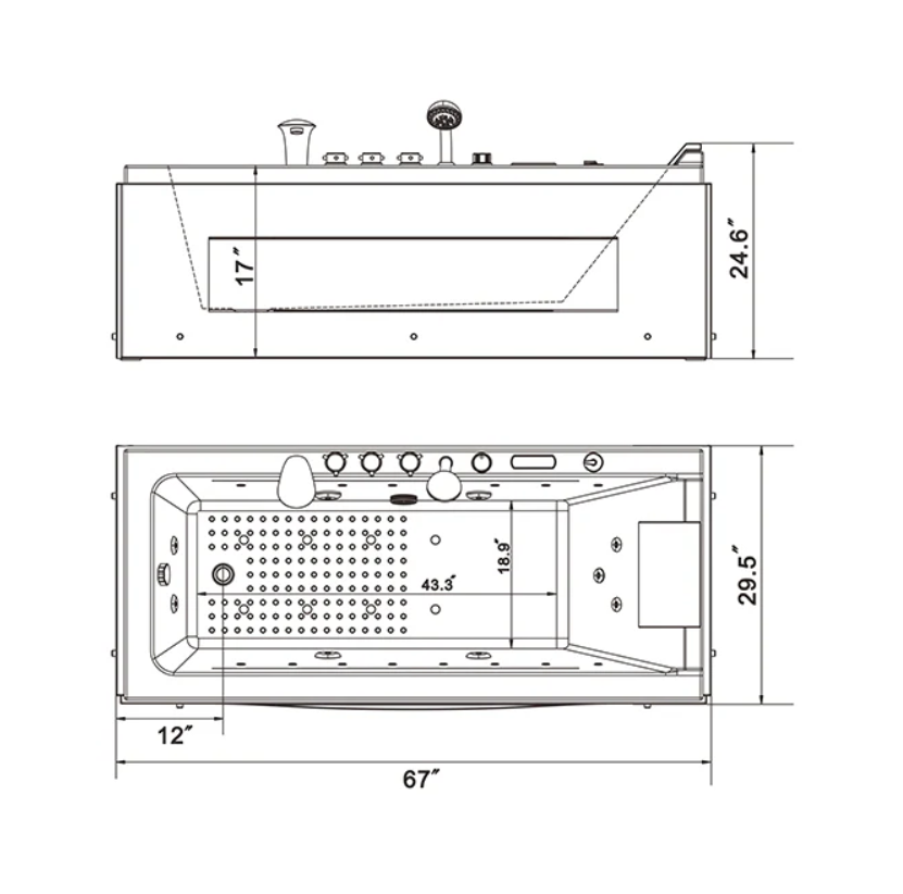 Empava 67 in. Whirlpool Rectangular Bathtub | EMPV-67JT351LED-massage bathtub-Empava-Nordica Sauna