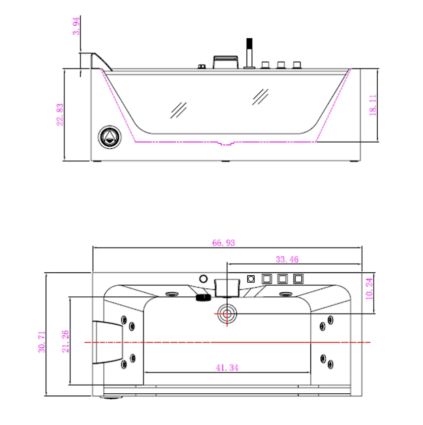 Empava 67 in. Whirlpool Rectangular Bathtub | EMPV-67JT408LED-massage bathtub-Empava-Nordica Sauna