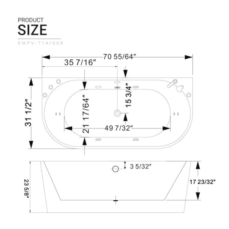 Empava 71 in. Whirlpool Acrylic Alcove Bathtub | EMPV-71AIS08-Feestanding massage bathtub-Empava-Nordica Sauna