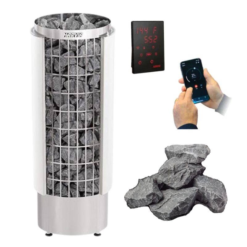 Harvia Cilindro PC90E 9kW Sauna Heater Package-Sauna Heater-Harvia-Xenio CX45 + WiFi Control Package-